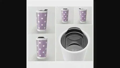 Purple Polka Dot Travel Mug - Ceramic Mug- Travel Mug -